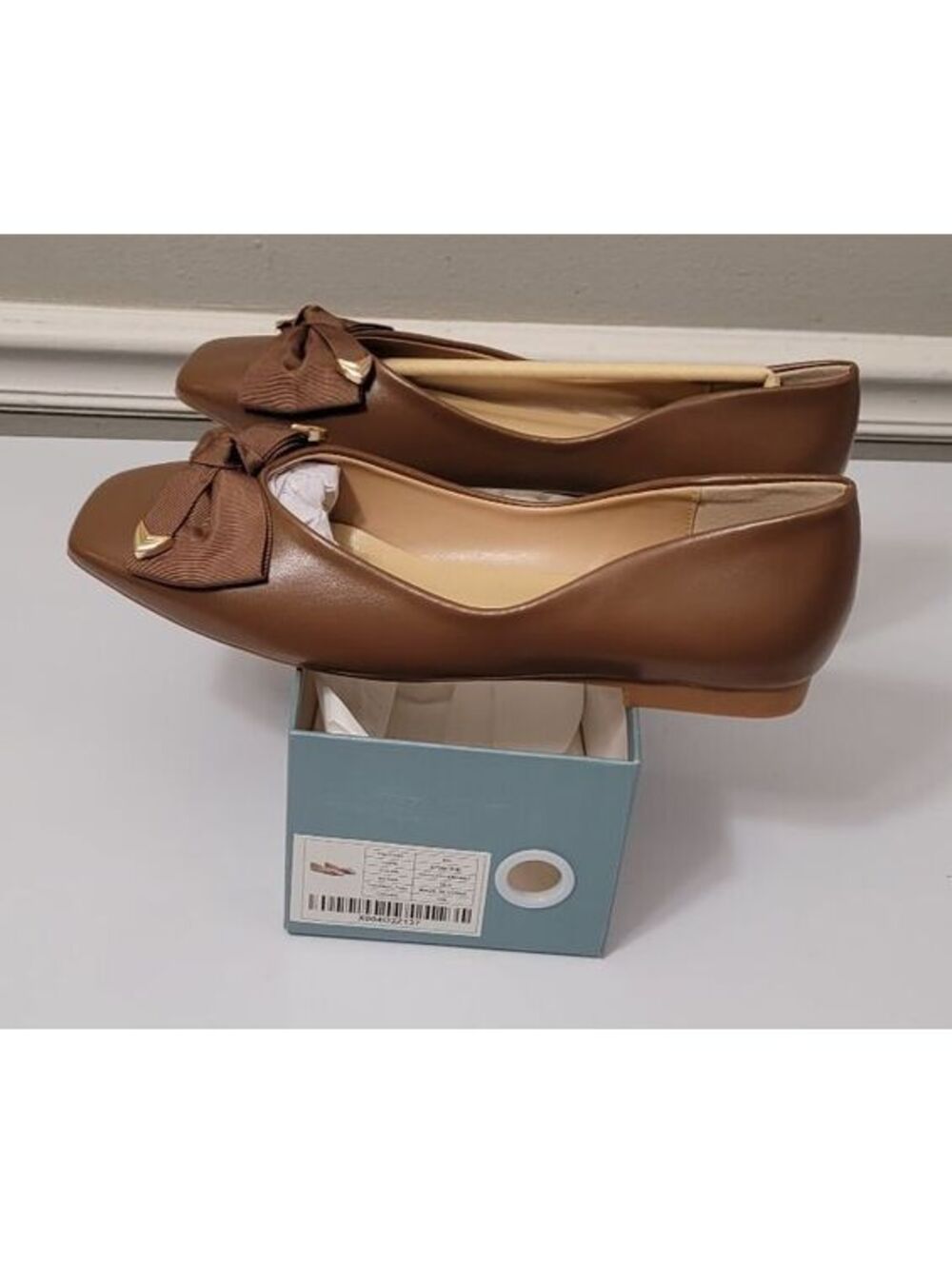 C.Paravano Brown Leather Ballerina Eva Bow Flats Women's  Shoes EU Size 39.5 - Picture 2 of 8